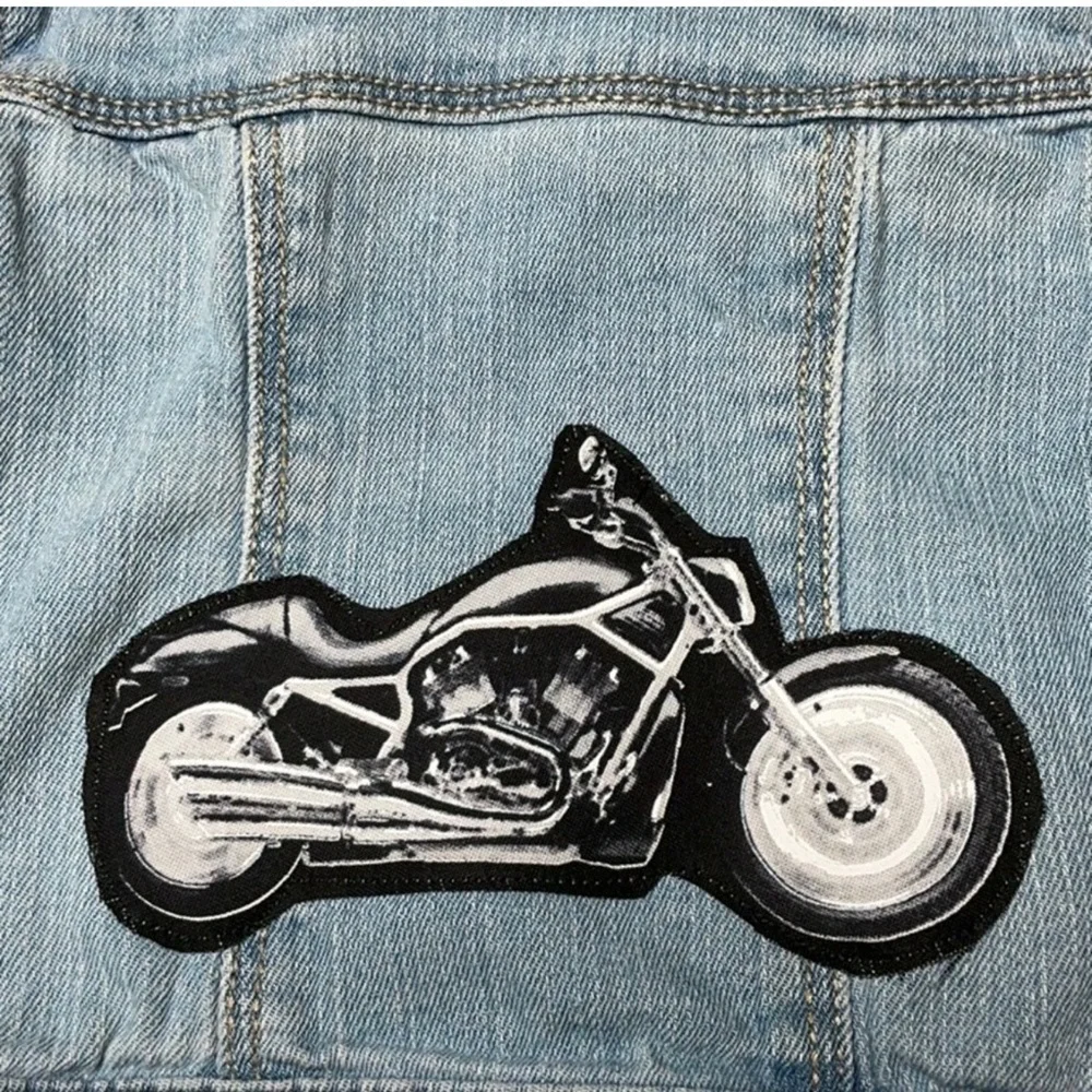Upcycled Denim Jacket with Motorcycle Patch - Picture 2 of 4